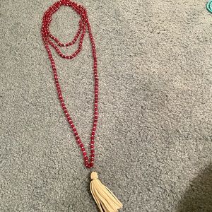 Red Wrap Necklace with Tassel